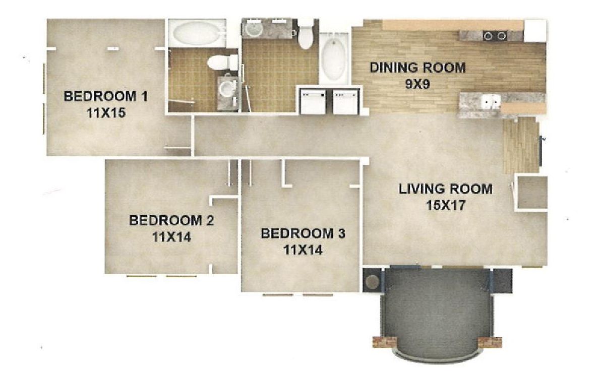 Inspirado 3 bed 2 bath 1210 square feet floor plan